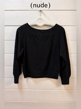 (NUDE) Black Virgin Wool Knit Top Open Sleeve Detail Size 40